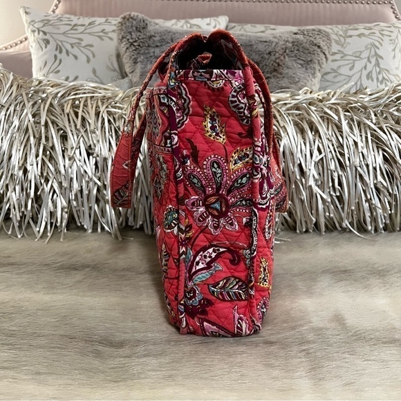VERA BRADLEY Call Me Coral 2010 Tall Tote Orange Pink Floral Y2K Commuter Laptop - Picture 6 of 14